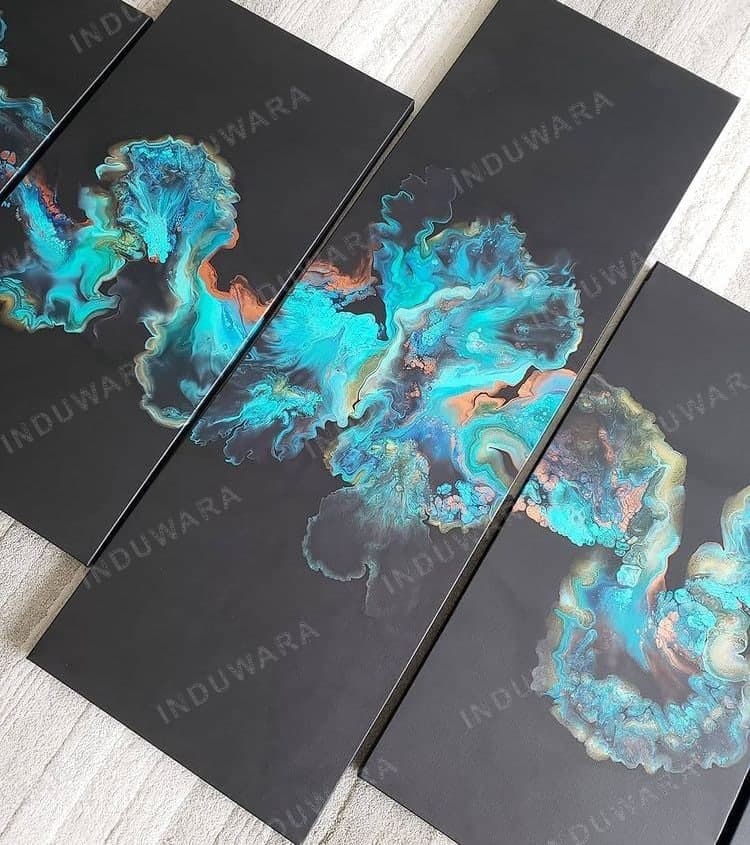 Ocean Bloom — Studio View — Resin & acrylic pour on canvas