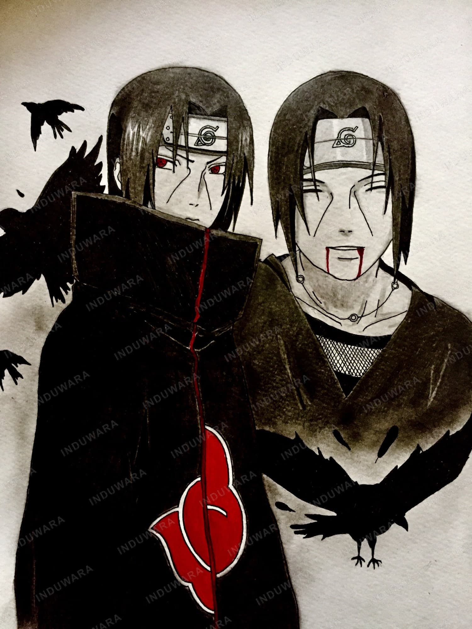 Itachi & Sasuke — Colored pencil & marker on paper